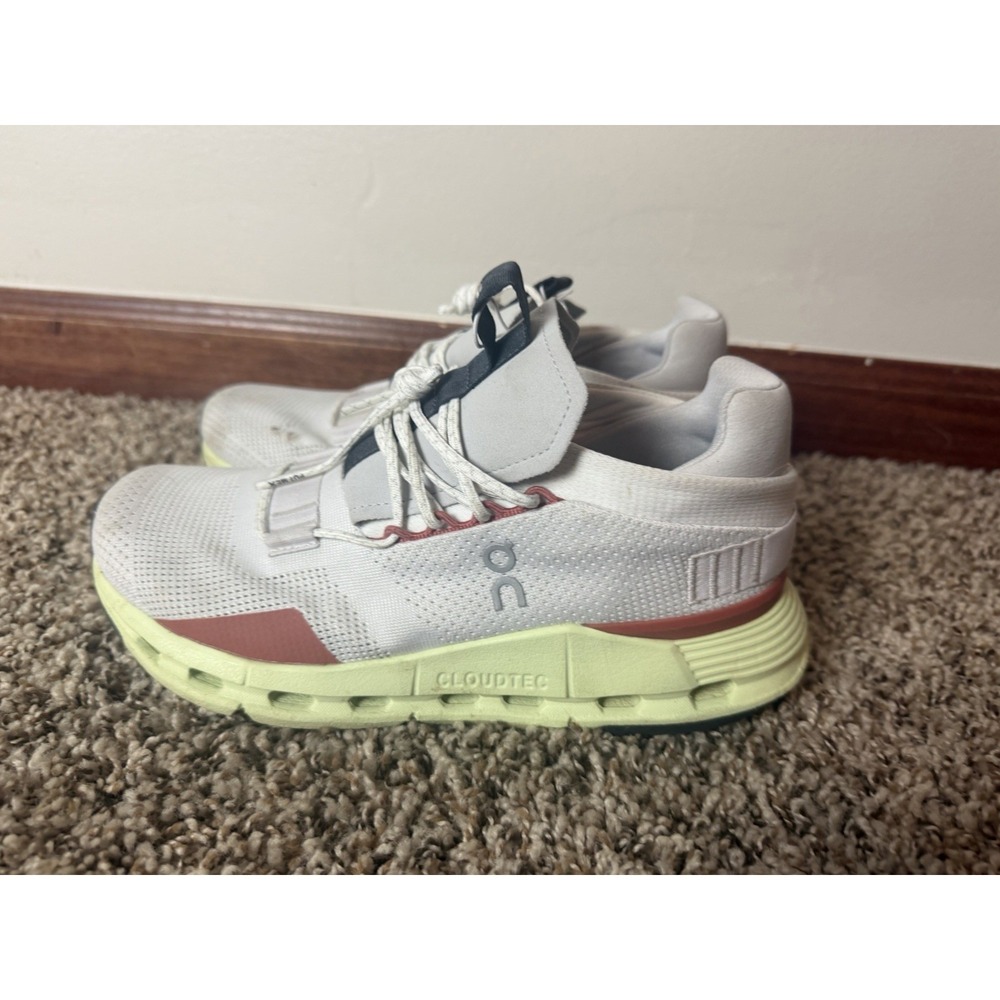 On Cloudnova Running Shoes Womens Size 8 White Limelight Sneakers EU 39
